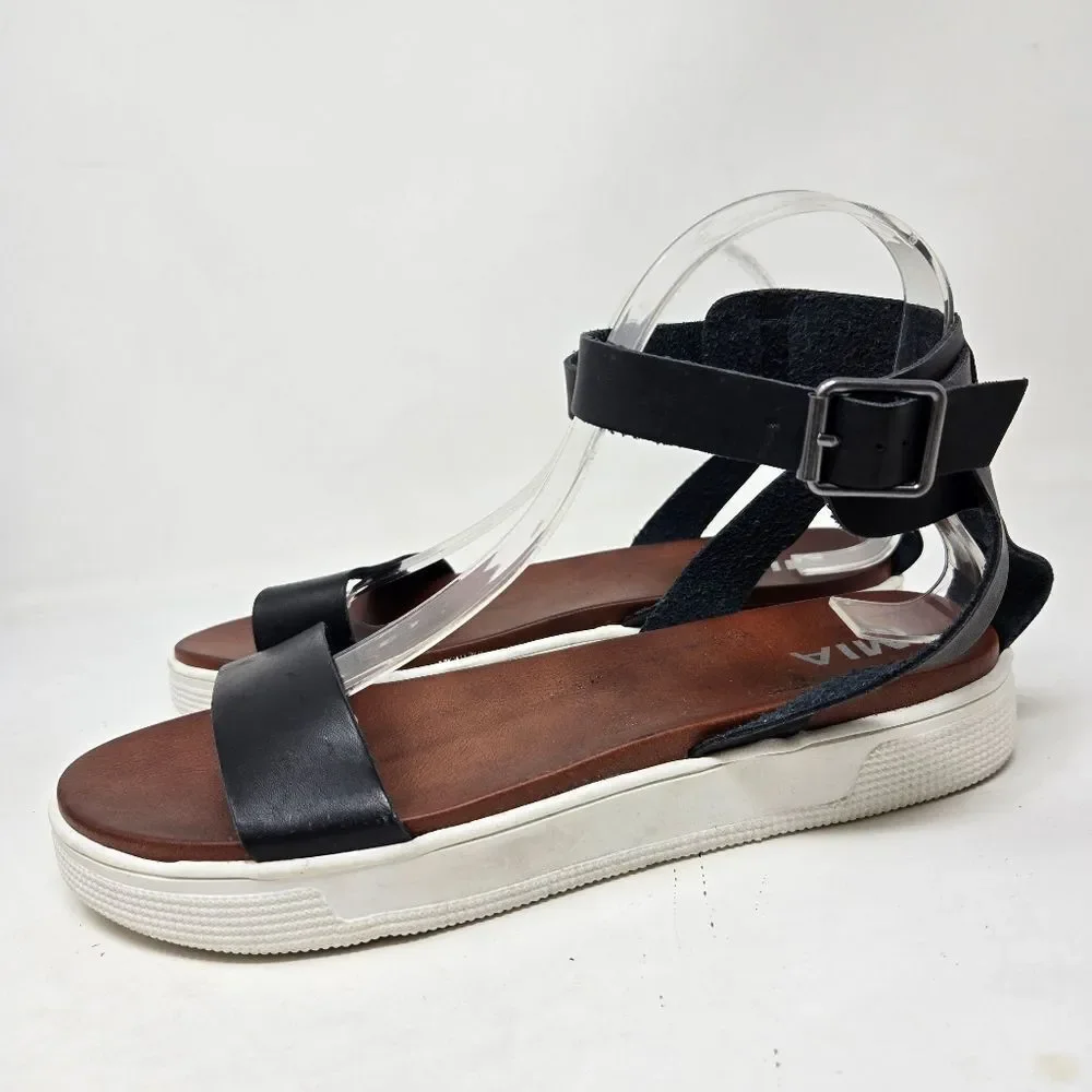 MIA Ellen Platform Black Strqppy Leather Sandals Buckled Ankle Strap Size‎ US10